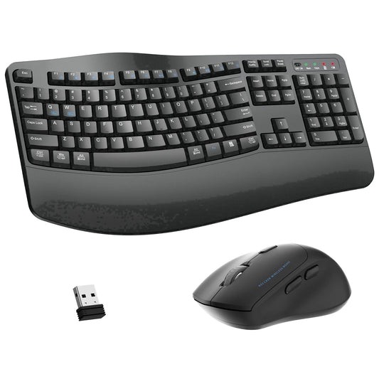 Wireless Wave Keys Combo, Ergonomic Keyboard and Mouse, 2.4Ghz, Full Size, Comfortable Natural Typing, for Laptop, Mac, Windows (Grey)